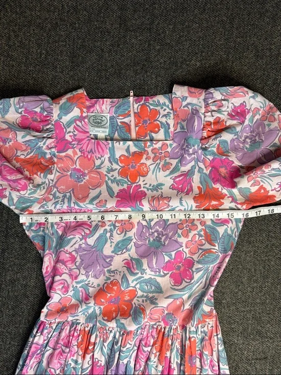 Vintage Laura Ashley Floral Puff-Sleeve Midi Dress Pink & Lavender sz 8 80s 90s - Picture 5 of 10